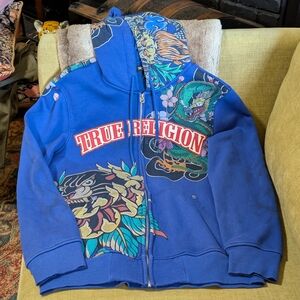 True Religion Tattoo Logo Zip Hoodie Blue Graphic Y2K [Size]